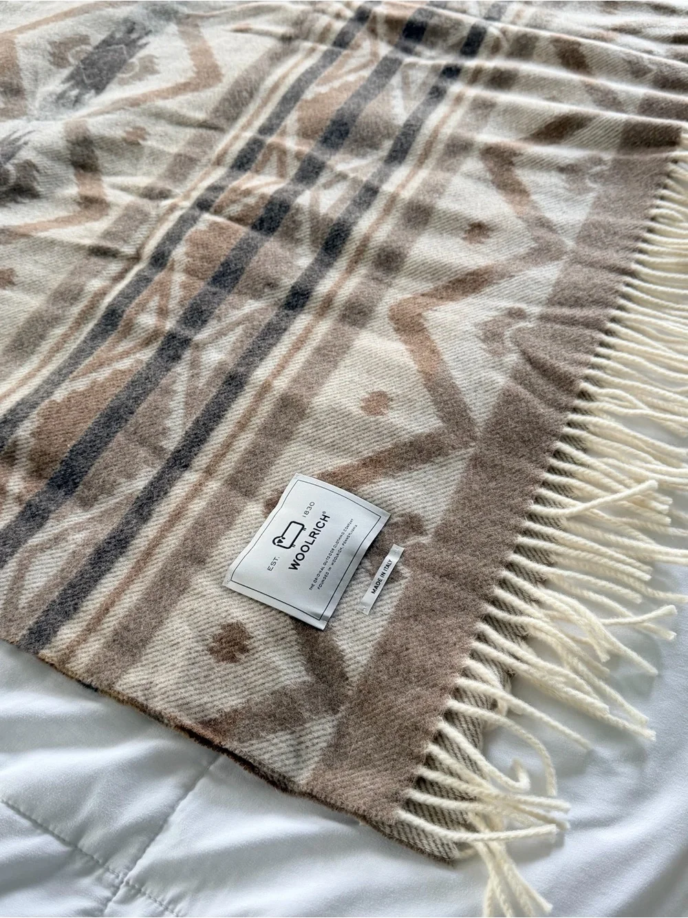 Woolrich Cream and Beige Plaid Wool Blanket